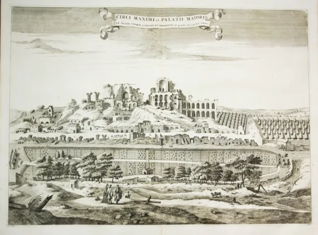 Roma Rome Rom Circus Maximus Palatino veduta engraving incisione Mortier 1704