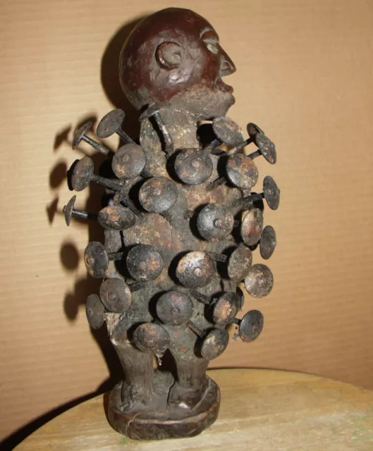 Old African Chokwe Bakongo Nkisi Nail Heads Fetish Congo Statue Figure Sculpture