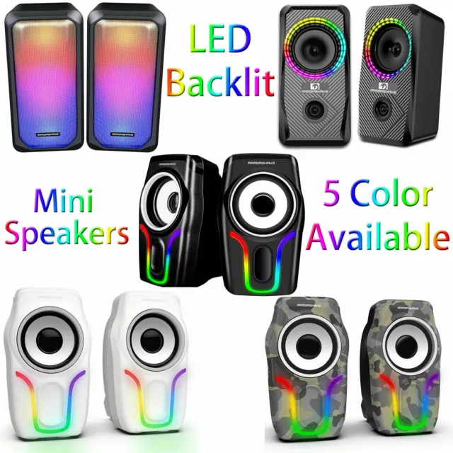 RGB Backlit Stereo Computer Speakers Mini Desktop Speakers 2.0 USB 3.5mm Jack UK