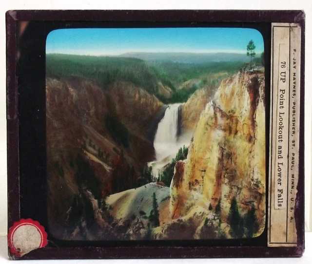 F JAY HAYNES POINT LOOKOUT FALLS YELLOWSTONE NATIONAL Magic Lantern Glass slide