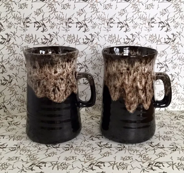 Two Vintage Retro Studio Pottery 1970s/80s Mugs. 4.25 ins tall. Lovely Design.