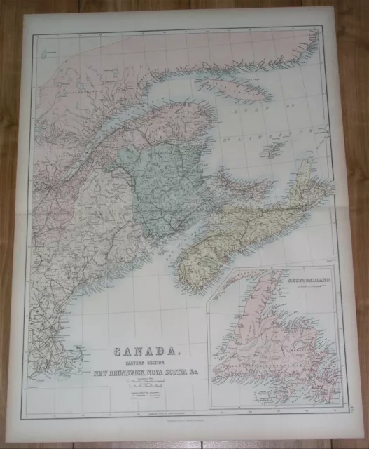 1884 Antique Map Of Canada Quebec New Brunswick Nova Scotia Newfoundland Maine