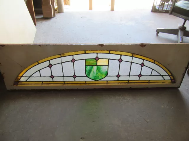 ~ ANTIQUE STAINED GLASS TRANSOM WINDOW ~ 64 x 18 ~ ARCHITECTURAL SALVAGE