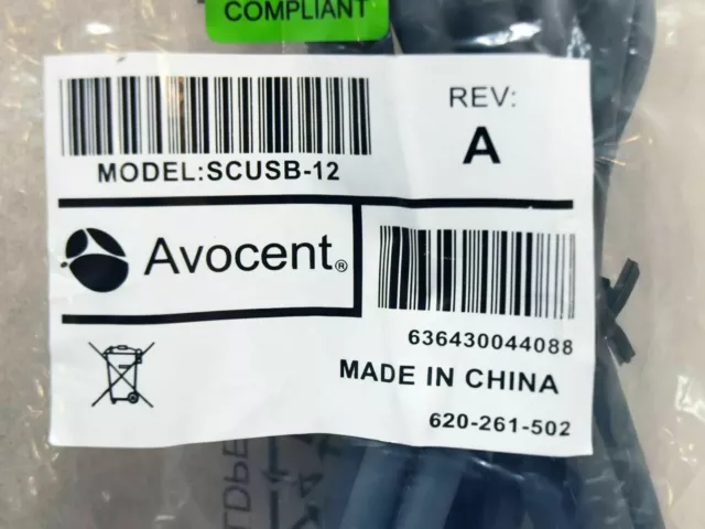 Neuf Genuine AVOCENT 12 Ft. KVM Câble SCUSB-12, 620-261-502, Neuf IN Paquet