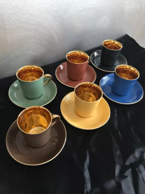 VINTAGE FIGGJO FLINT NORWAY~DEMITASSE/ ESPRESSO CUPS & SAUCERS 24K