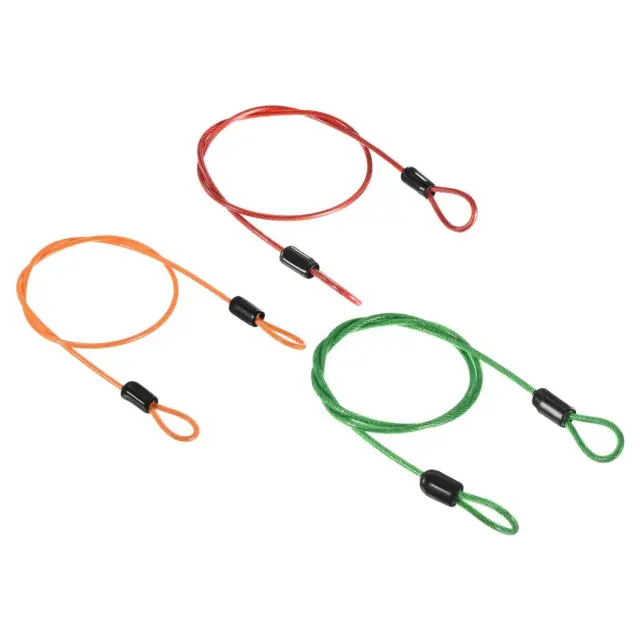 Security Cable 2.5mmx0.5m Coated Rope w Loop Green,Orange,Red 3Pcs