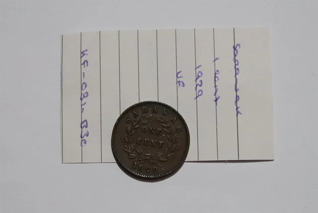 🧭 🇸🇬 Sarawak 1 Cent 1929 B54 #3 Xt5