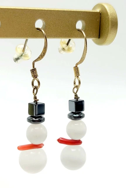 Handmade Snowman Hook Earrings Winter Christmas Snowmen Beaded Earrings