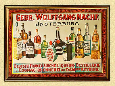 PLAKAT INSTERBURG WERBUNG BRENNEREI LIKÖR COGNAC 42x30cm 170 im Goldrahmen