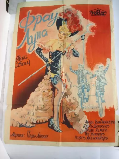 Wwii 1942 Original Frau Luna Vintage Color Movie Poster Very Rare