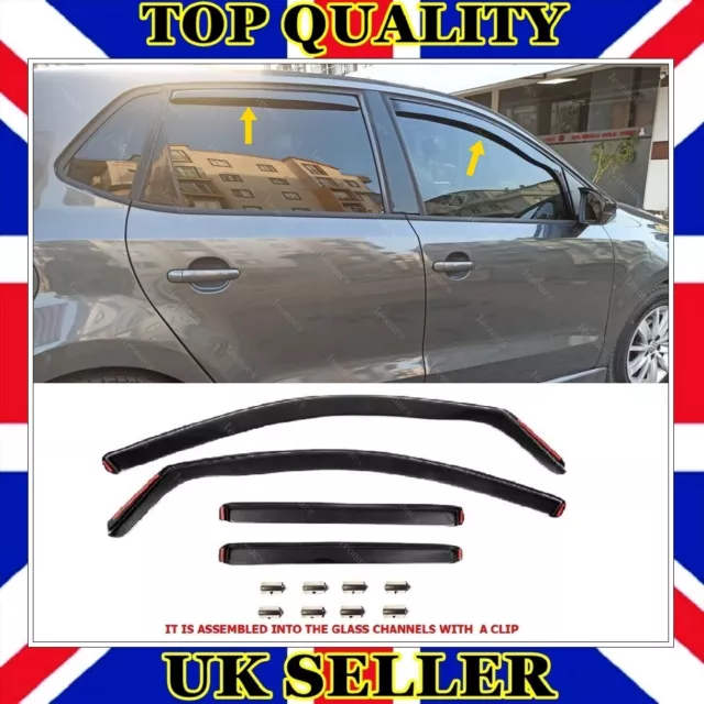 Window Visor Wind Deflector with clips 4 pcs 4dr For VW POLO 2009 TO 2017