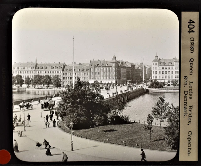 8-404 Magic Lantern Glass Slide Photo Queen Louis Bridge Copenhagen Denmark