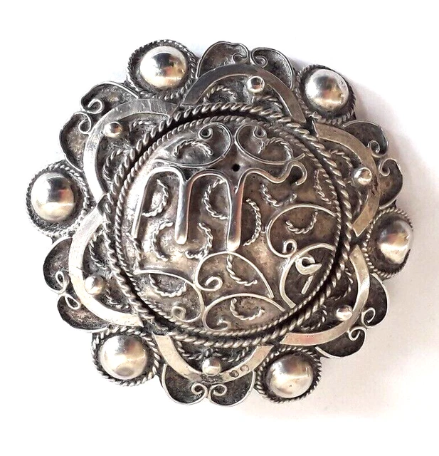 Ancienne broche orientale, écriture arabe, en argent