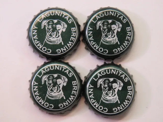 4 BEER Bottle Green Caps: LAGUNITAS Brewing ~ Petaluma, CALIFORNIA ~ Dog Design