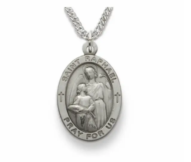 Sterling Silver St. Raphael Patron Of Blindness Engraved Medal Necklace & Chain