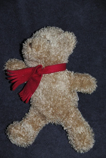 Peluche Doudou Ours Brun YVES ROCHER Marron Echarpe Rouge Long Poil 30 Cm TTBE