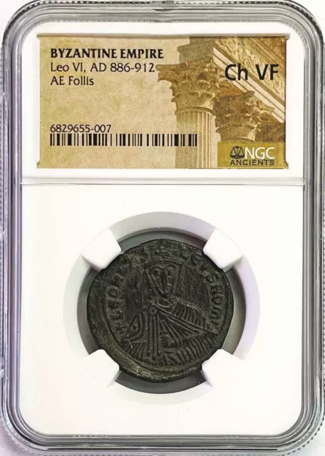 886- 912 Ad Byzantine Empire Leo Vi The Wise Ae Follis Coin Ngc Choice Very Fine