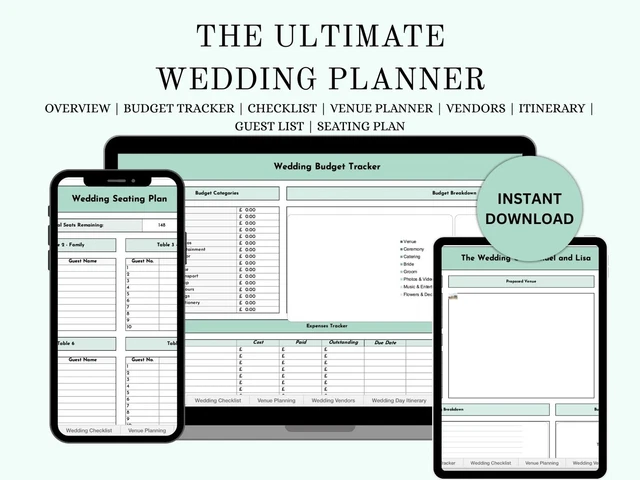 WEDDING PLANNING SPREADSHEET | Budget Planner, Guest List & Checklist £ ...