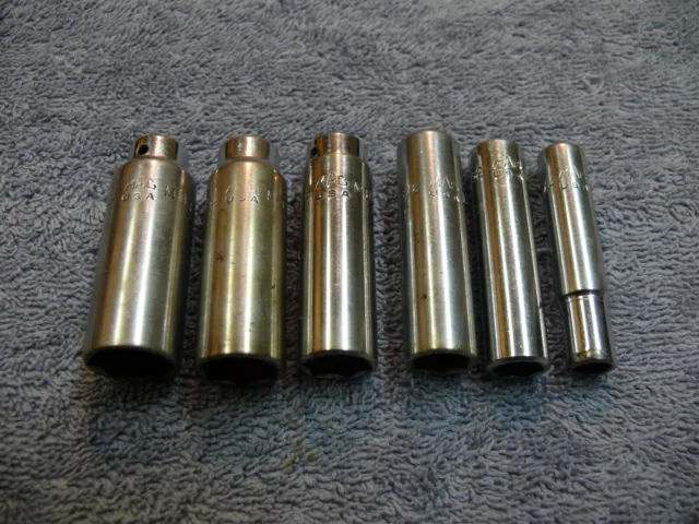 Vintage  Mac Tools USA 6-Piece 1/4" Drive SAE 6-Point Deep Socket Set USA