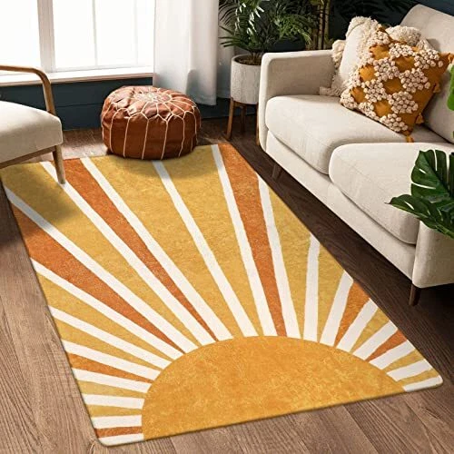 Boho Sun Print Area Rug - 3x5 Small Washable Rug Modern Abstract Non-Slip