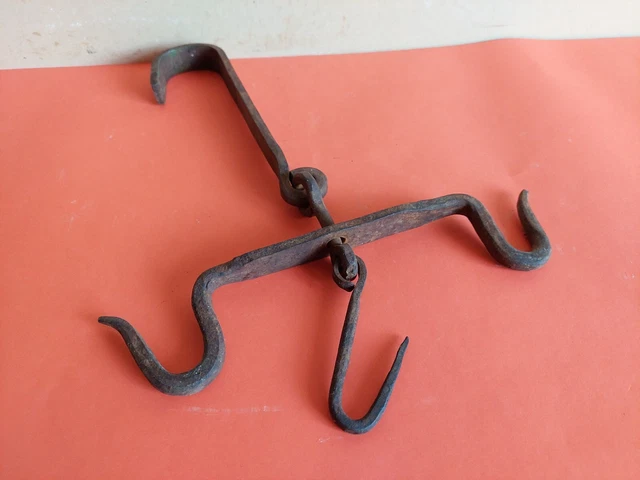 Old antique primitive hand forged wrought hook hanger strong 19th century