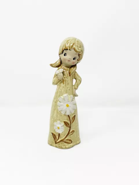 Lefton Ceramic Flower Girl Figurine White Daisy Design Vintage Made In Japan