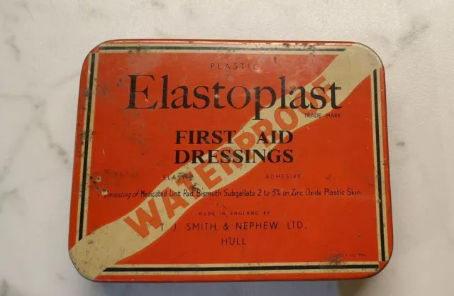 Vintage Waterproof ELASTOPLAST First Aid Dressings Sticking Plaster Tin