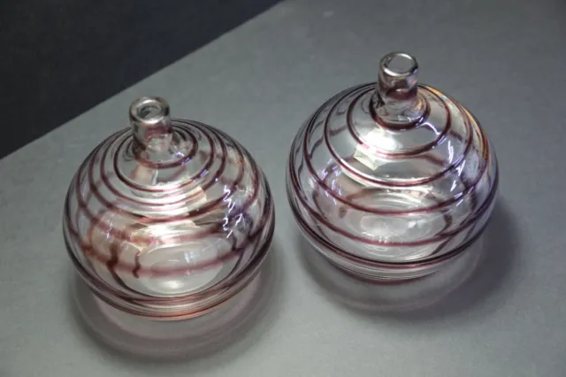 Stunning Pair Heavy Trailed Swirl Pattern Glass Vases, Mid Century Modern