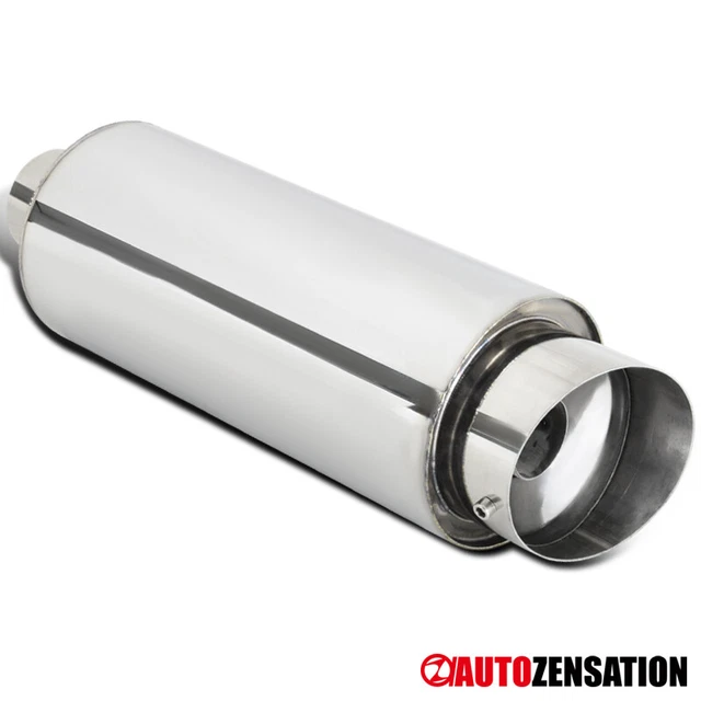4" Round Slant Tip 2.5" Inlet Spiral Flow Stainless Steel Exhaust Muffler 1PC