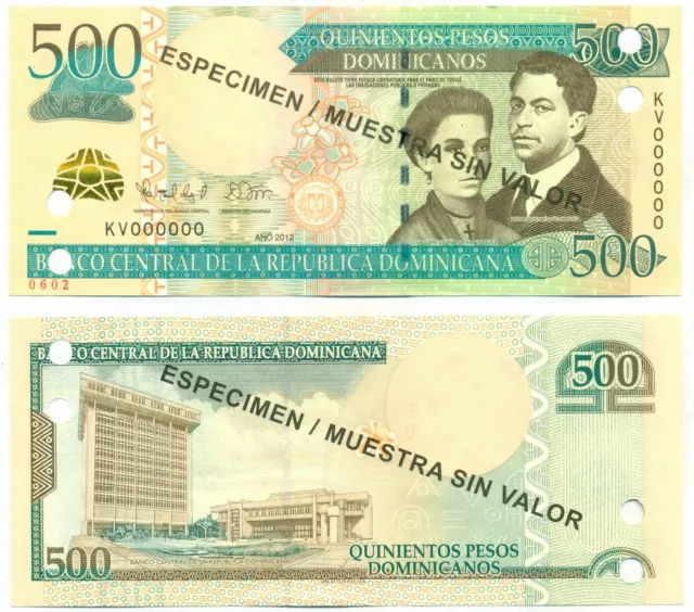 Dominican Republic Specimen Note 500 Pesos 2012 Pick No Unc
