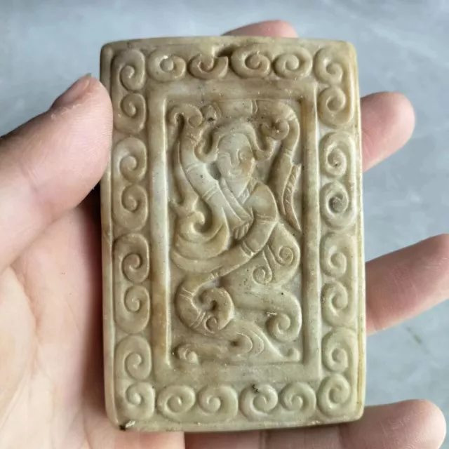 Antique Collect Chinese Old Jade Carving Two Sided Ancient Figures Pendant