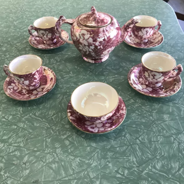 Royal Winton Grimwades Chintz Pink Rose Teapot W/ 4 Cups And Saucers