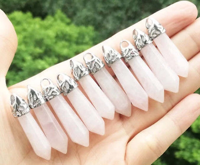 10pcs Rose Quartz Stone Pendants Healing bead Hexagon Gemstone Pendant Chakra