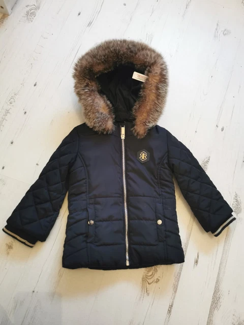 Giacca invernale bambina Navy River Island con finiture in pelliccia età 18-24 mesi
