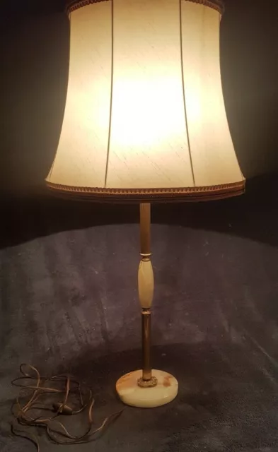 Grande Lampe De Salon Ancienne Marbre,Onyx, Laiton, Bronze. Haut. 90 Cm Diam. 45