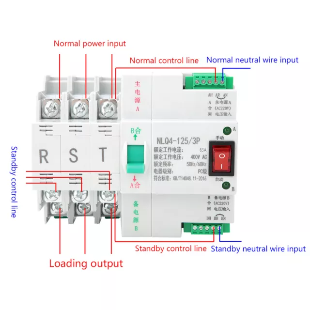 AC 400V 3P 63/80/100A Dual Power Automatic Transfer Toggle Switch