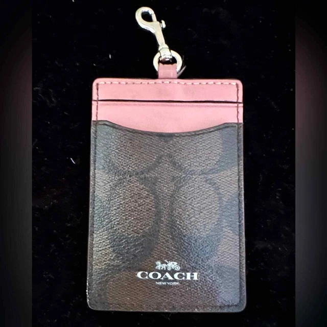 Vintage Coach Logo Leather ID holder with card slot and key ring.
