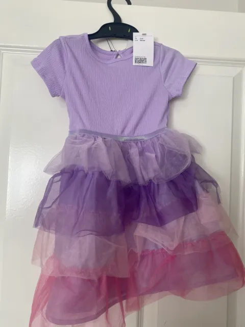 New With Tag H&M Tiered Dress Pink Lilac Age 2-4 Years