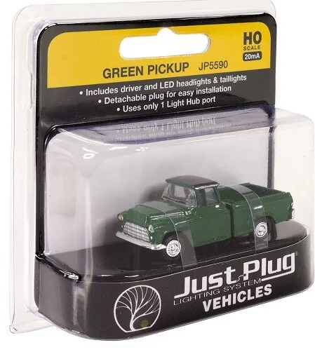 HO Scale Woodland Scenics JP5590 Just Plug Lighted Green Pickup Truck
