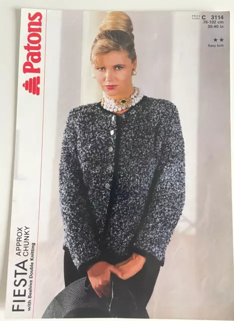 PATRÓN DE TEJIDO Patons Damas Chaqueta Triturada En Contrastante Mangas Largas 3114