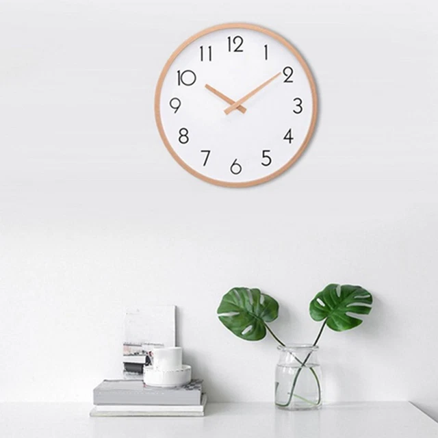 12 pouces en bois rond silencieux horloge murale grandes horloges murales en