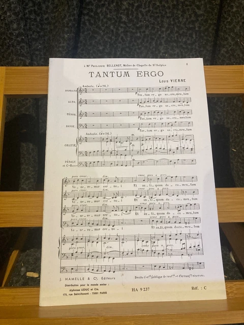 Louis Vierne Tantum Ergo partition choeur et orgue éditions Hamelle