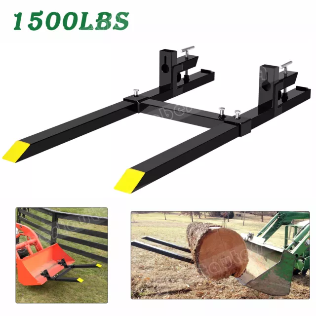 1500Lbs 60" Tractor Clamp On Pallet Forks Bucket Quick Attach W/ Stabilizer Bar