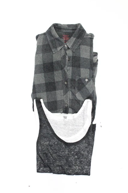 Majestic Paris Womens Gray Checker Collar Long Sleeve Shirt Top Size 1 2 Lot 2