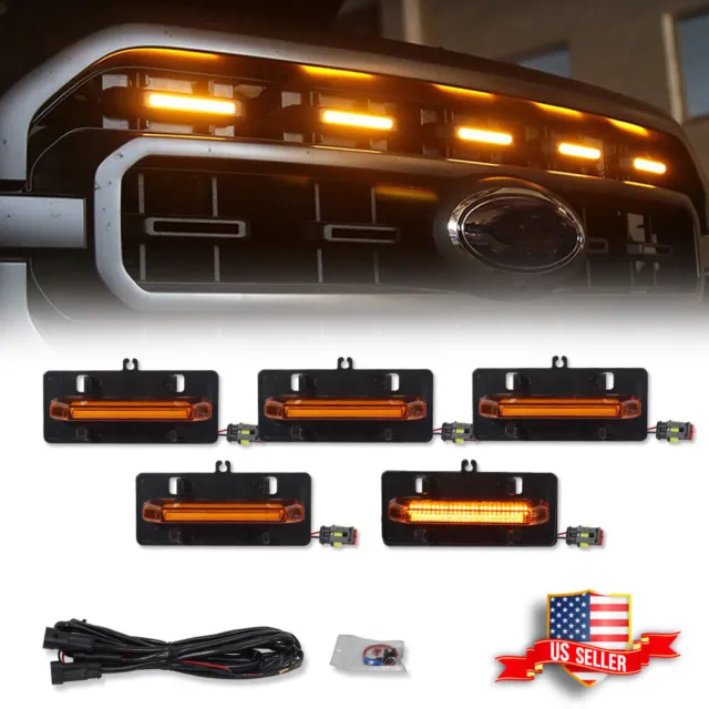 5PCS Amber LED Front Grille Lights For 2021-2023 Ford F150 XL/XLT/XLT Sporting