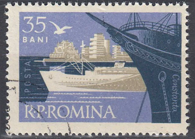 Rumänien gestempelt Schiff Boot Stadt Hafen Vogel Möve Maritim / 949