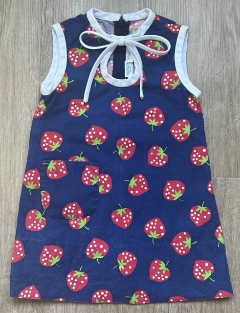 Vintage Florence Eiseman Toddler Girl Strawberry Sleeveless Dress Size 4T