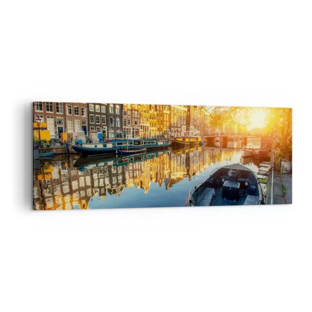 Cuadro Sobre Lienzo 140x50cm Cuadros Pared Canal barco Amsterdam el agua Art