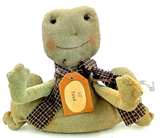 Lil Toad Frog Olive Green Plaid Scarf Name Tag Rosy Cheeks Black Bead Eyes 5.5"