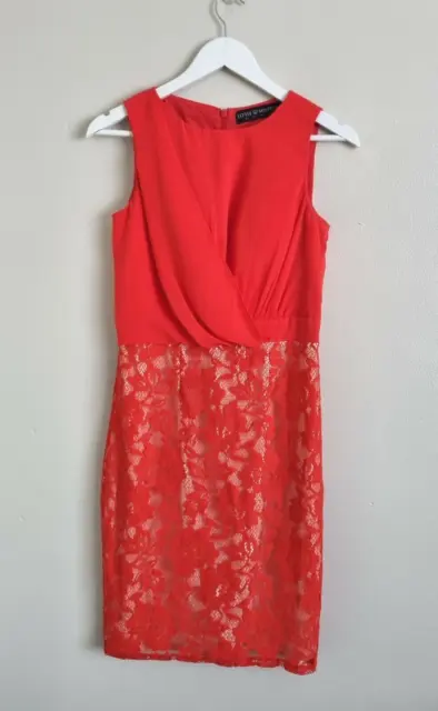 Little Mistress Pencil Dress Womens Size 8 Coral Red Lace Sleeveless Lined